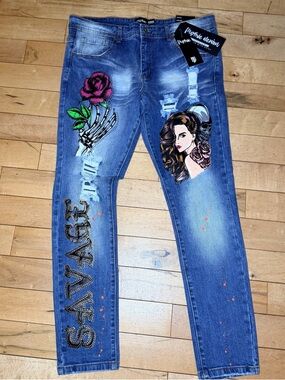 Motive Denim Rhinestone Jeans Blue Men’s 36